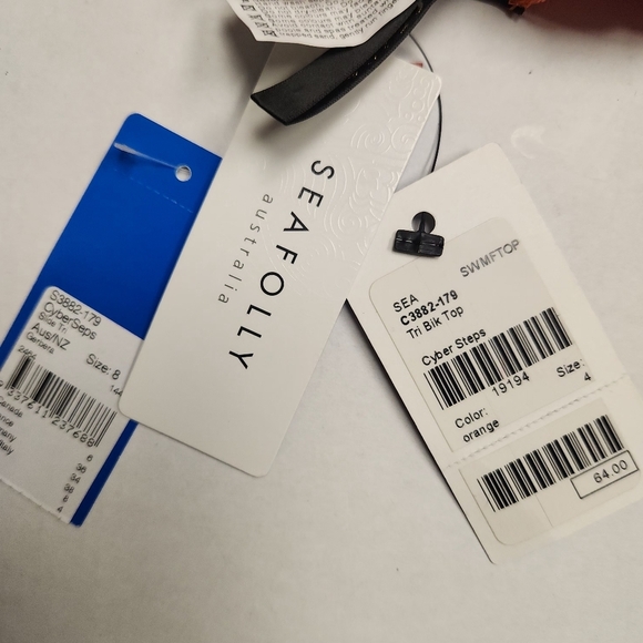 Seafolly Australia Swim Red Orange Pink Yellow Triangle Bikini Top Size 4 - Picture 7 of 9